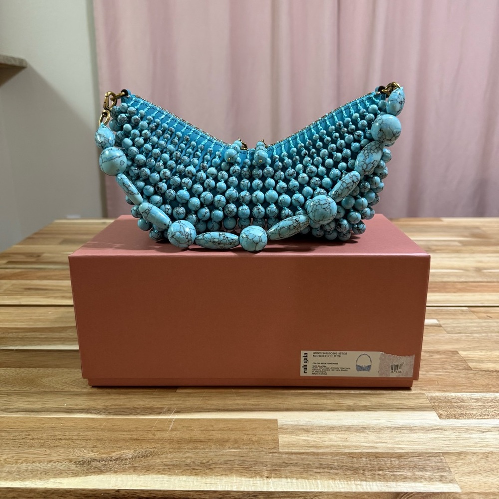 Cult Gaia Mercier Mini Shoulder Bag in Ibiza Turquoise Beaded $898 NEW In Box - Picture 8 of 9